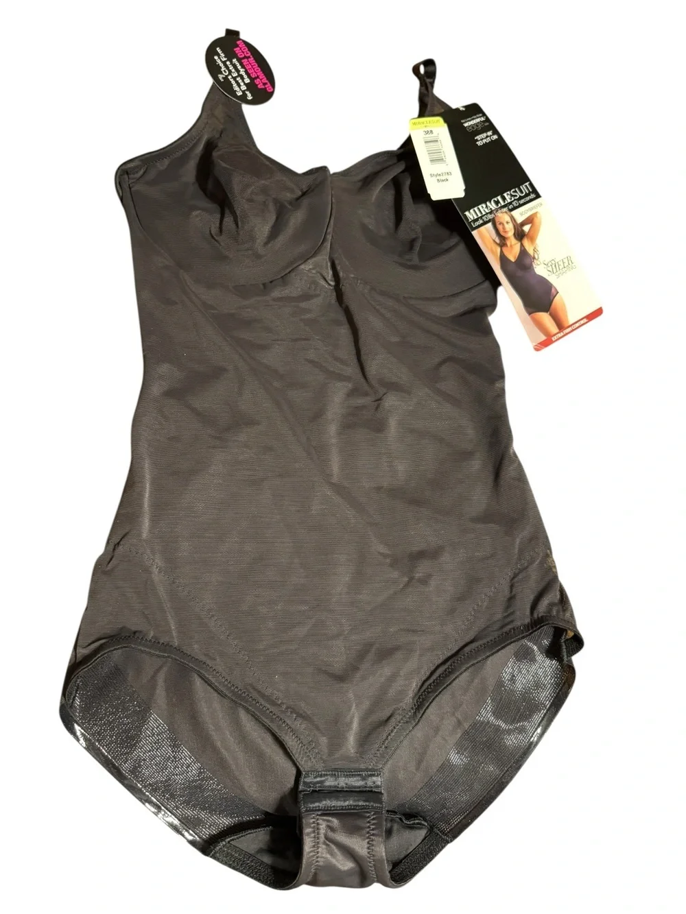 MiracleSuit Extra Firm Sexy Sheer Shaping Bodybriefer Sz 38B Black NWT